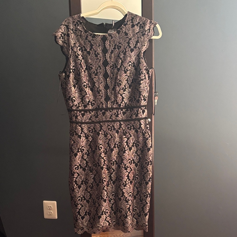 Night Way Collections Black and Cream Lace Midi Dress